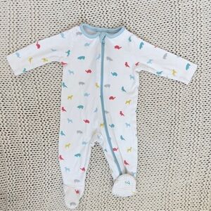 Baby Boden White and Blue Animal Footie One Piece with Zipper Size 3-6 Months